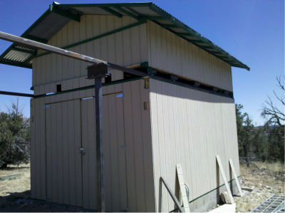 The Morgan telescope shelter showing new rails, supports and wheels.